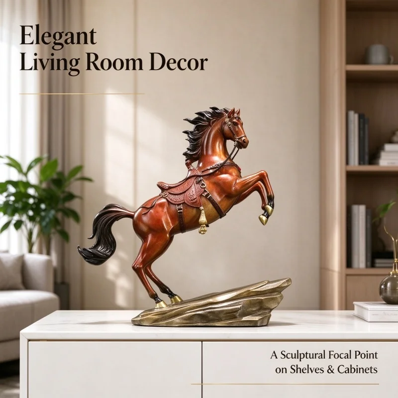 Handcrafted Brass Rearing Horse Figurine with Saddle, Metal Sculpture, Desktop Ornament, Living Room Decor, Lucky Art Craft Gift