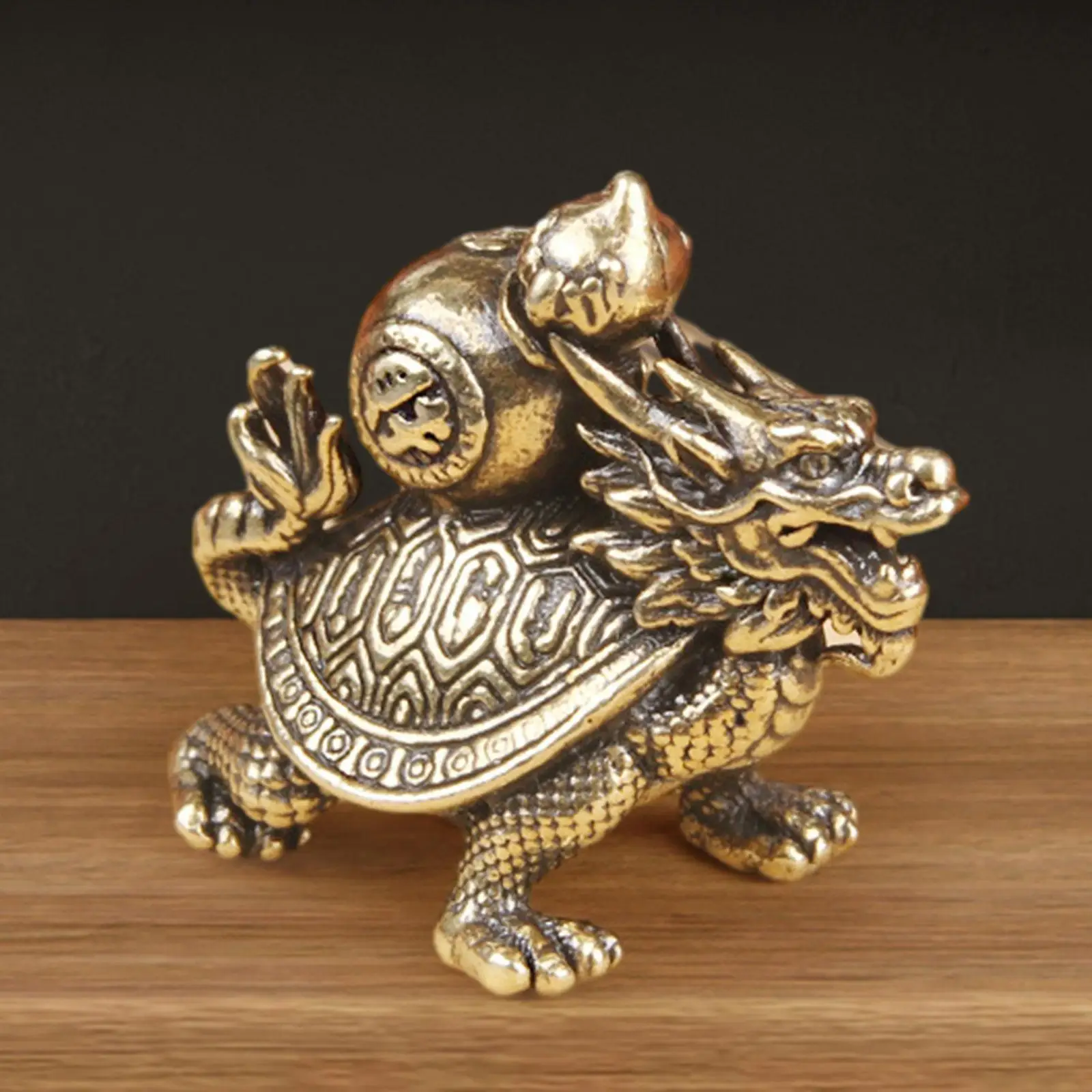 Wealth Brass Decor Desktop with Gourd Sculpture Decor Collectible Brass Props Table Miniature Mini Dragon Luck Animal Statue