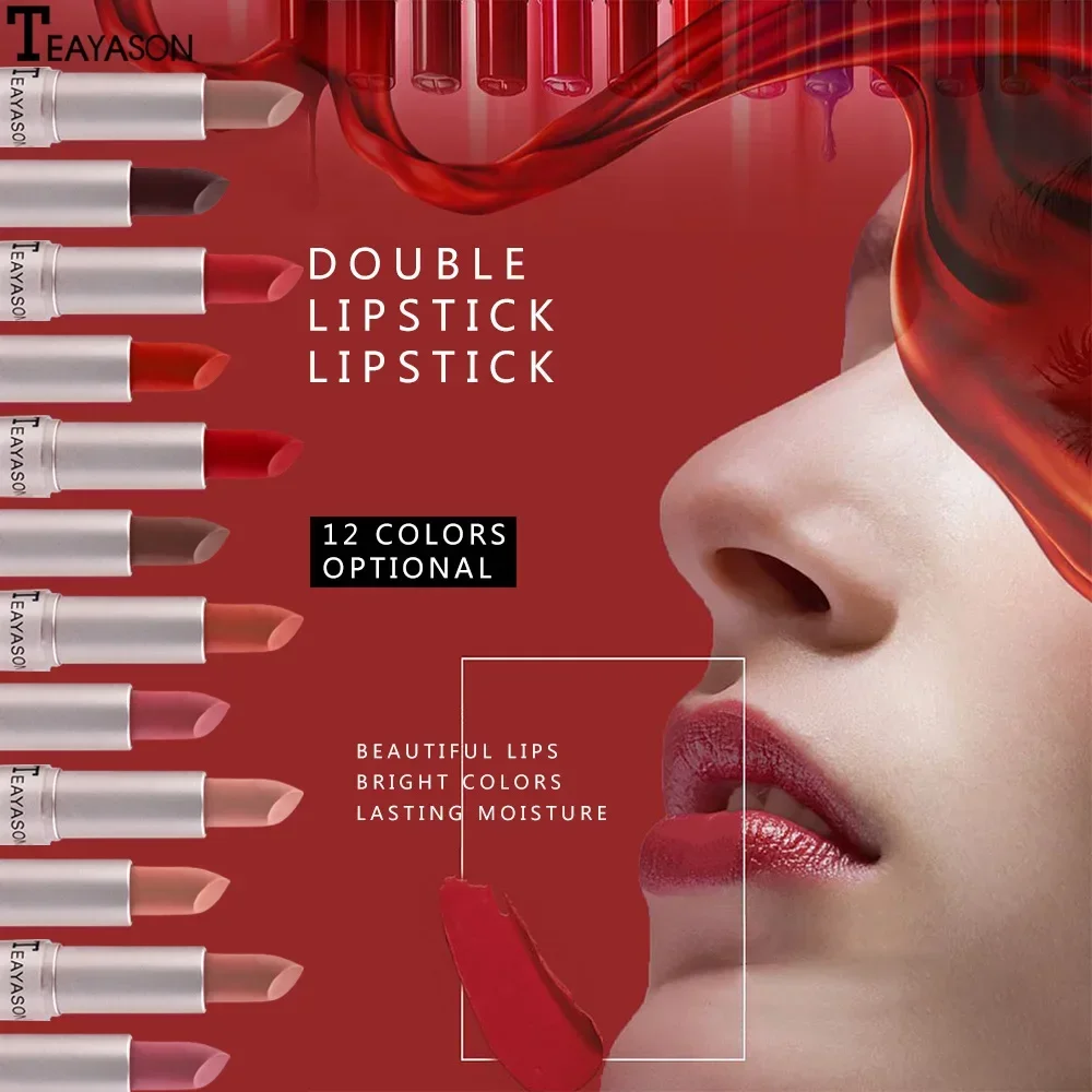 2 In 1 Double Head Lip Gloss Matte Velvet Sexy Red Tint Liquid Lipstick Waterproof Lasting Cosmetic Lip Gloss Makeup Cosmetics