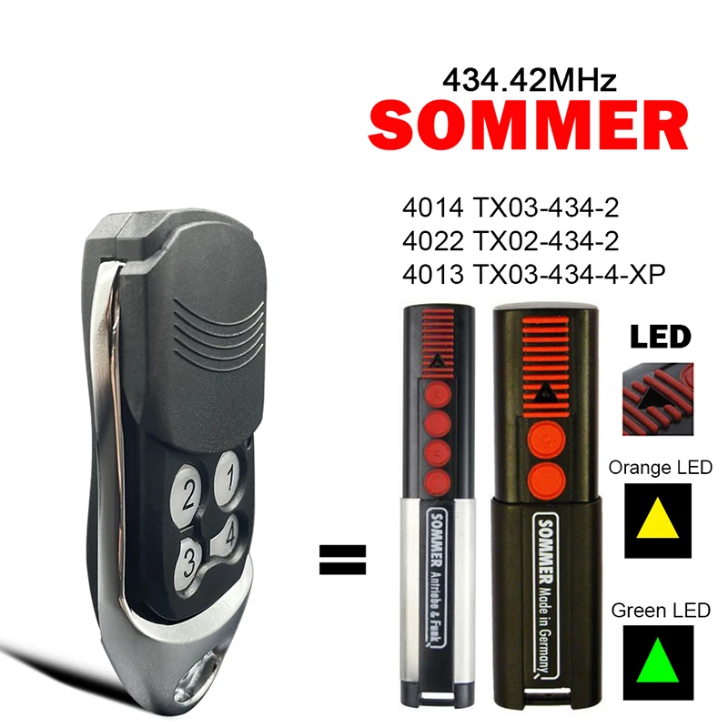 

SOMMER 4022 TX02-434-2 4013 TX03-434-4-XP 4014 TX03-434-2 Gate Opener Remote Control 434.42MHz Garage Door Control Transmitter