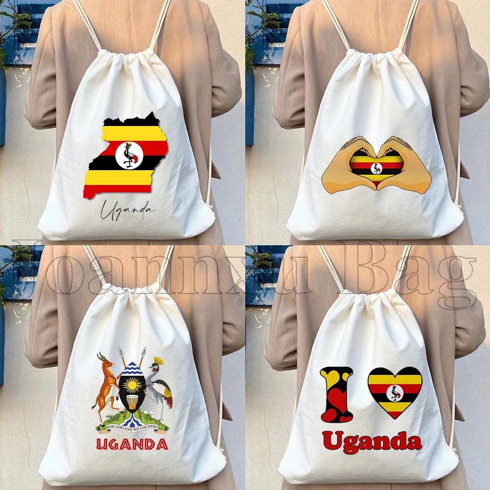 

African Uganda Country National Map Flag Gifts Canvas Drawstring Bags Soccer Backpack Sackpack String Bag for Exercising Hiking