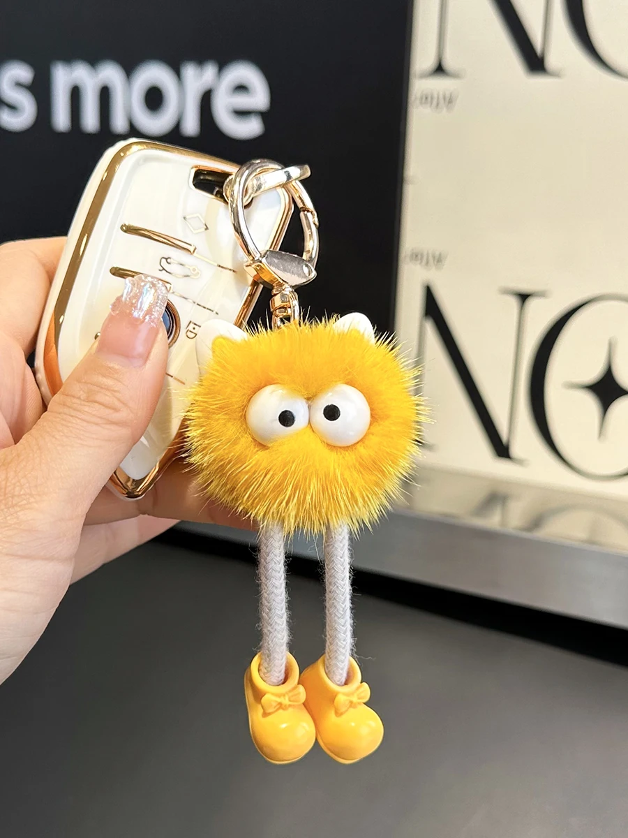 Natural Mink Fur Ball Doll Keychain Car KeyRing Pendant Plush School Bag Pendant Gift Bag Accessories Backpack Keychains