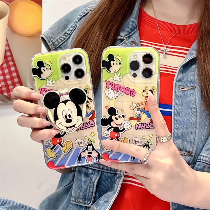 ديزني لطيف الحركة تشغيل ميكي ماوس بلوتو Magsafe اللاسلكية تهمة جراب هاتف آيفون 13 12 14 15 برو ماكس ثلاثية الأبعاد حامل مغناطيسي