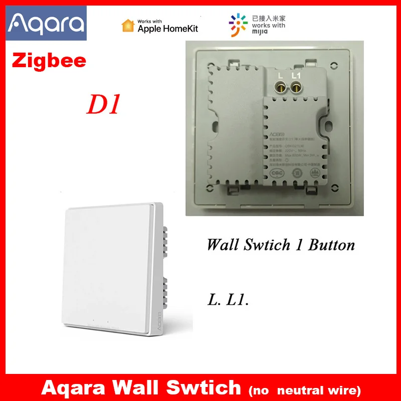 Aqara Wall Switch D1 ZigBee Smart Wireless Key Light Remote Control Fire Wire With /NO Neutral Work With Xiaomi Mi Home Homekit