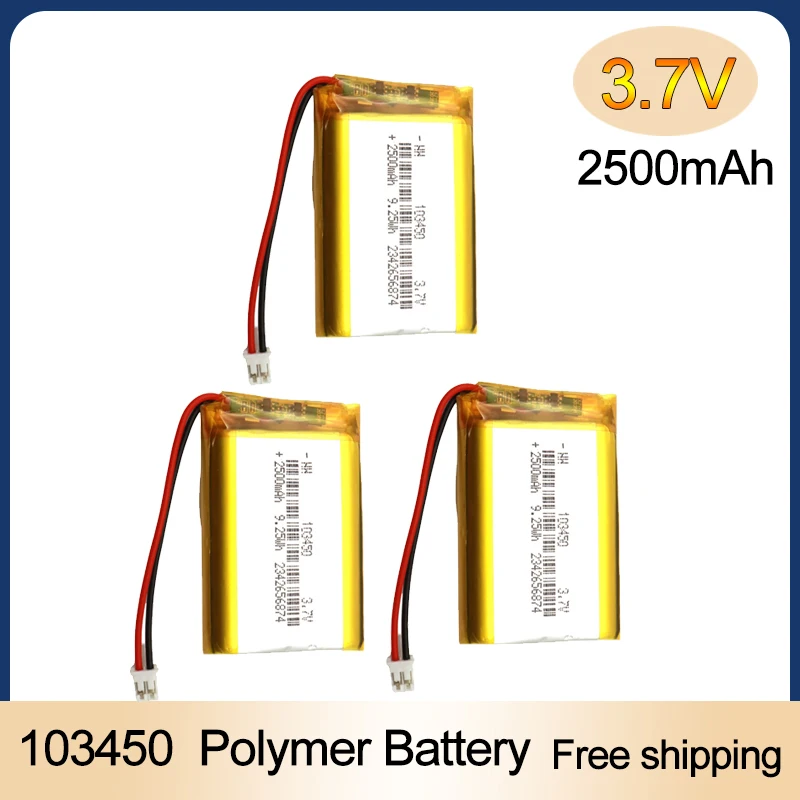 3.7V 103450 Polymer Lithium Battery ,2500 mAh Rechargeable 103450 Polymer Battery for MP5,Toys,Cameras, GPS, Bluetooth, Speakers