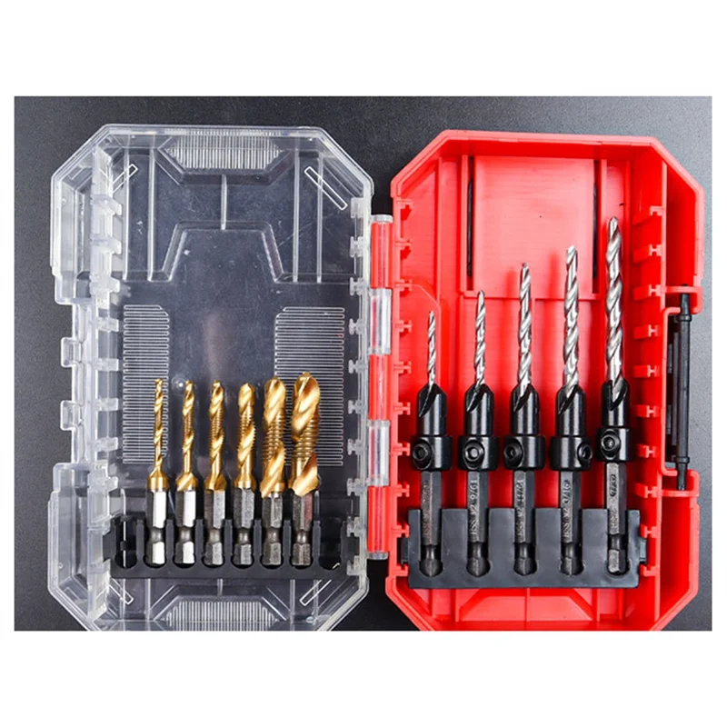 

ABVJ-Complete 12-Piece Tapping Drill Bit And Countersink Set With Hex Handle For Woodwork