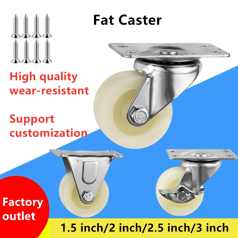 4 Pcs/Lot 1.5/2/2.5/3 Inch Fat Wheel Side Brake Flat Furniture Caster for Furniture Electrical Appliances Shelves Carts 180KG