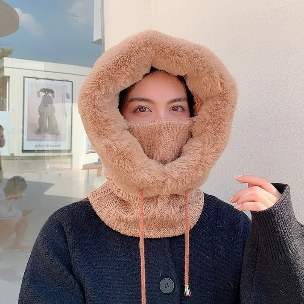 Topi Balaclava Rajut Tebal Berlapis Bulu untuk Musim Dingin, Pelindung Telinga, Topi Lembut untuk Pria Wanita