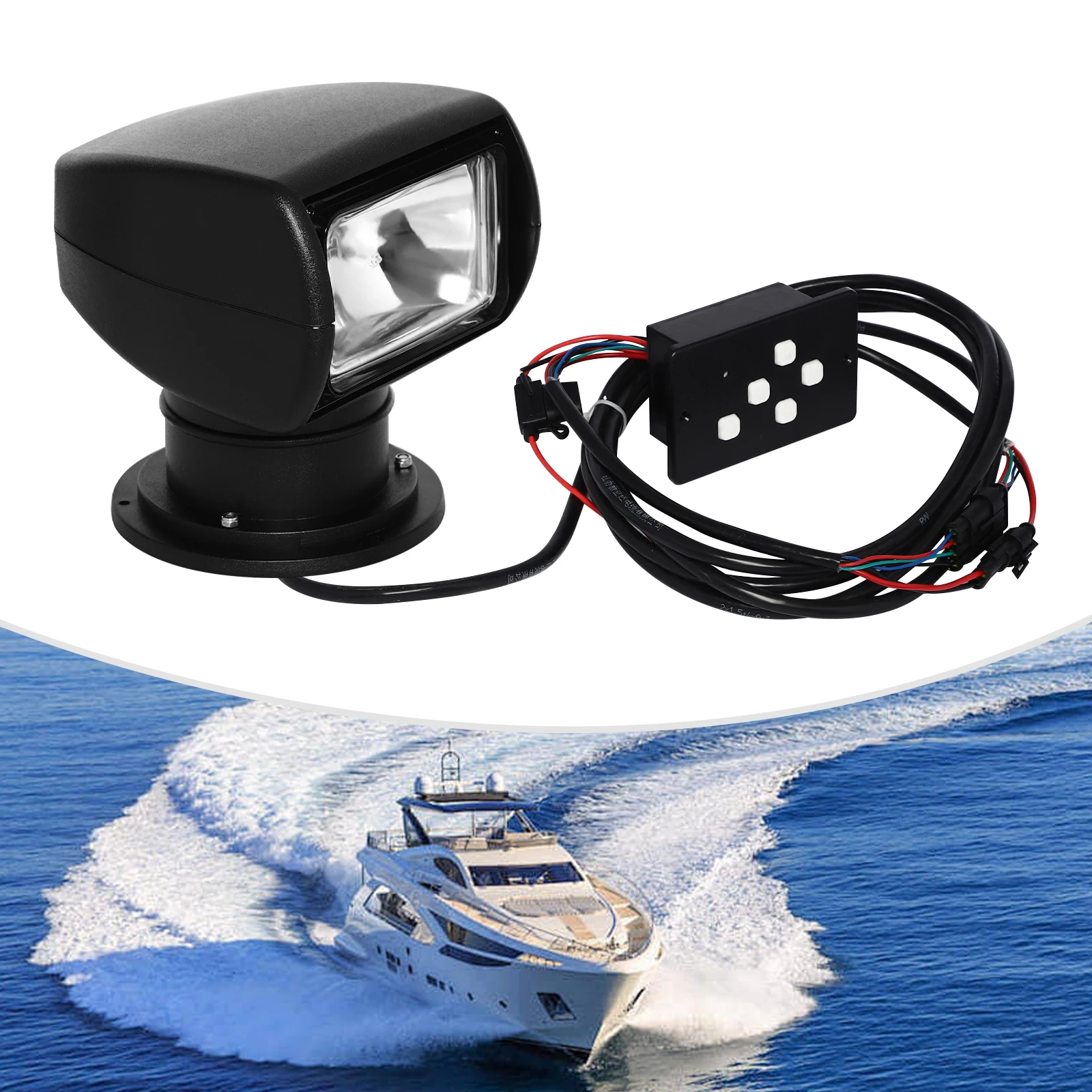 DC12V 100W Marine Spotlight Remote Control  800m Boats Searchlight IP66 Waterproof w/360° Rotation Halogen Yacht Light