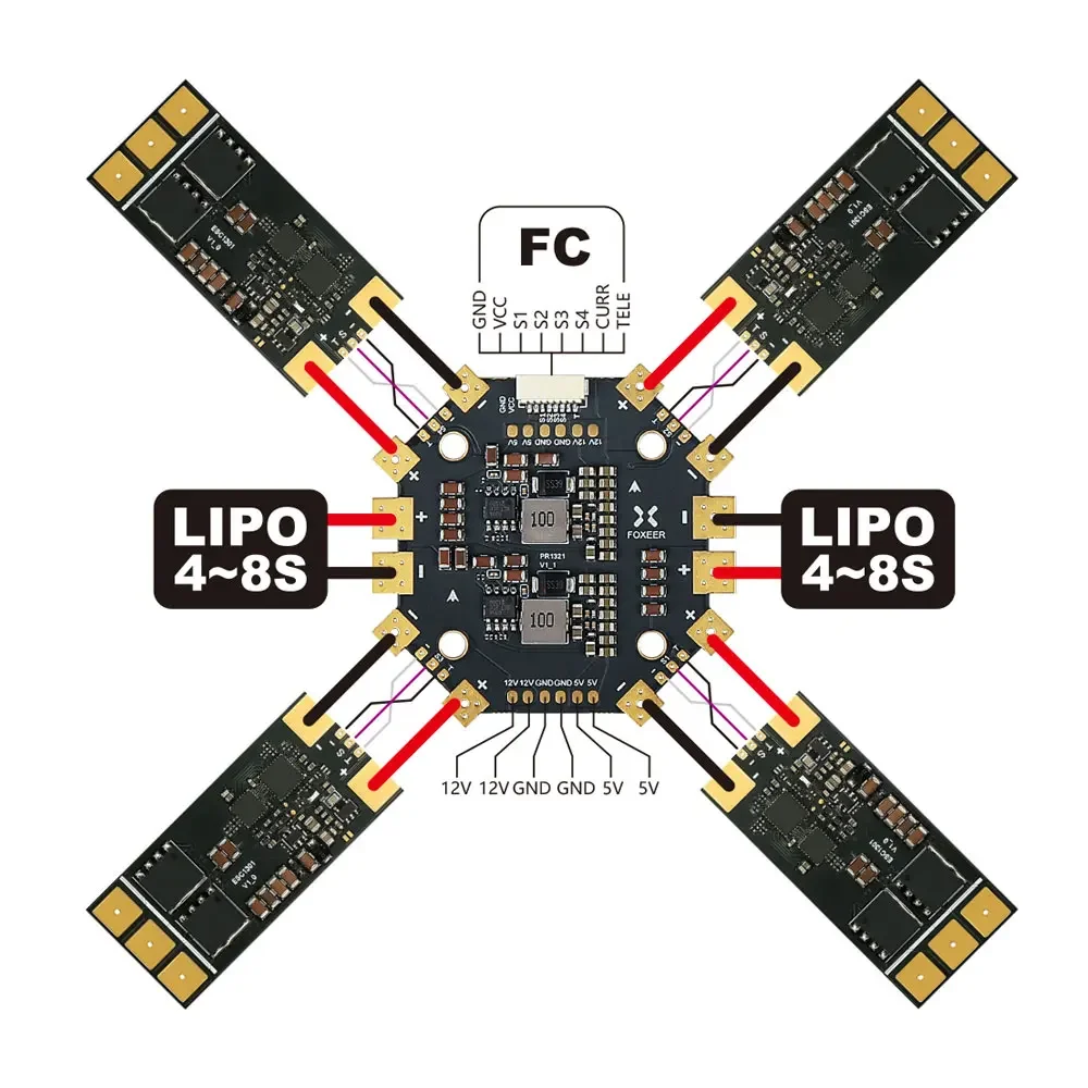 Foxeer PDB400 8 S 400A PDB Dual Battery Pad 12 Hubs voor RC Multirotor Vliegtuig Helikopter FPV Lange afstand Cinelifter DIY Onderdelen