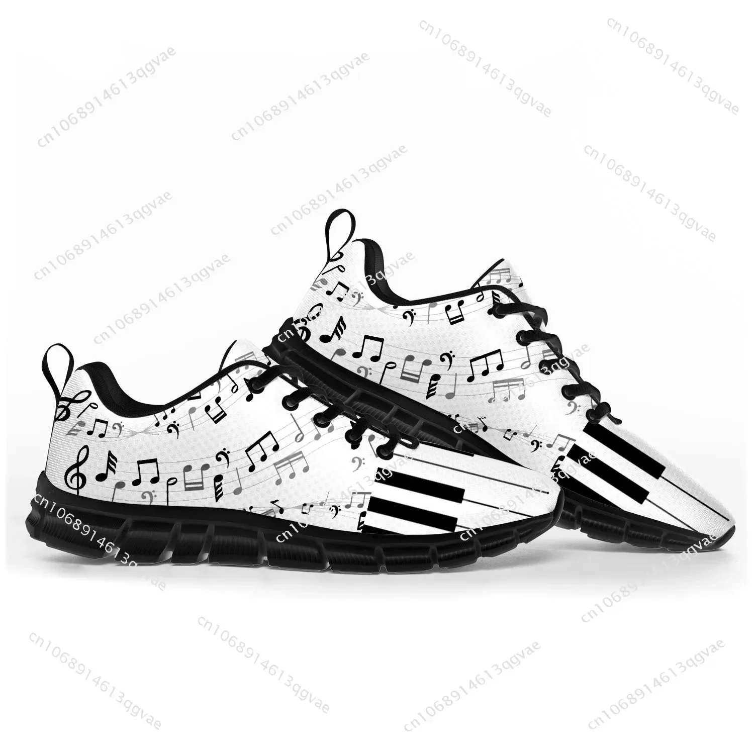 Unisex Musical Notes Cartoon Pattern Sneakers, calçados esportivos, casual, personalizado, alta qualidade, casal, homens, mulheres, adolescente, crianças, crianças