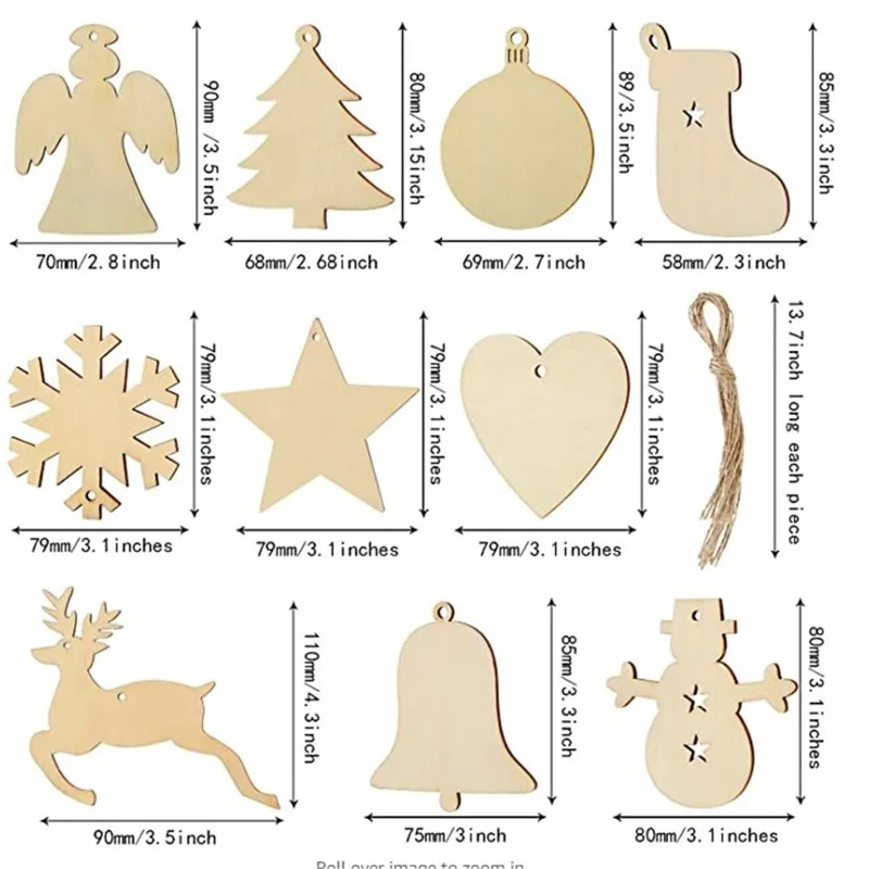 10pcs Christmas Wood Ornaments for Crafts Christmas Wooden Cutouts Christmas Ornaments Reindeer Hanging Pendants