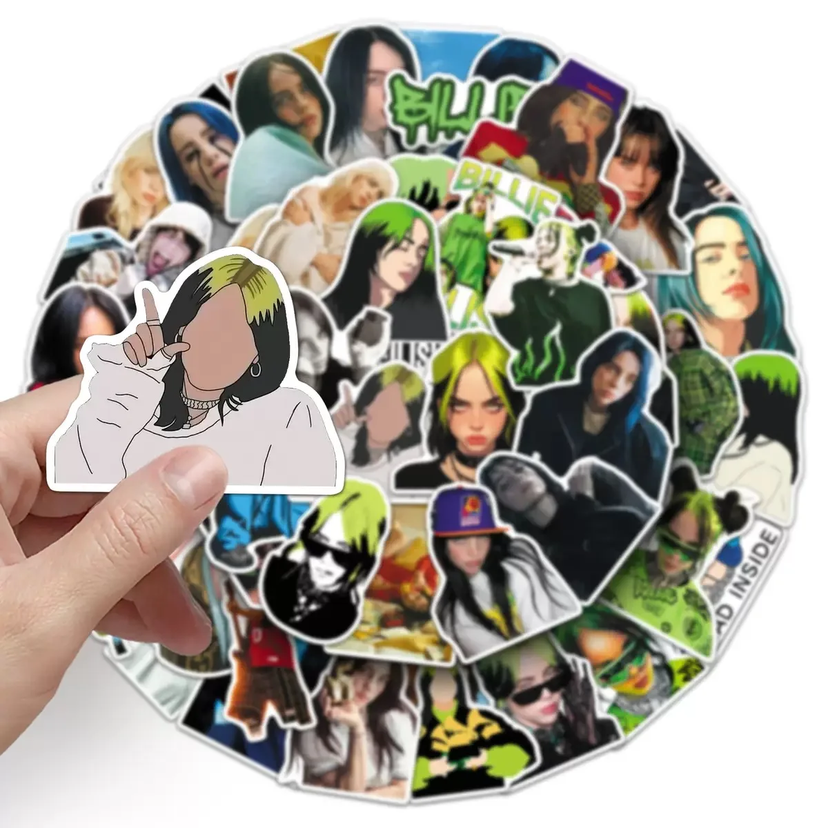 50PCS Singer Billie Eilish Stickers Fashion DIY Decorative Stickers Stationery Cups Computer Waterproof Stickers