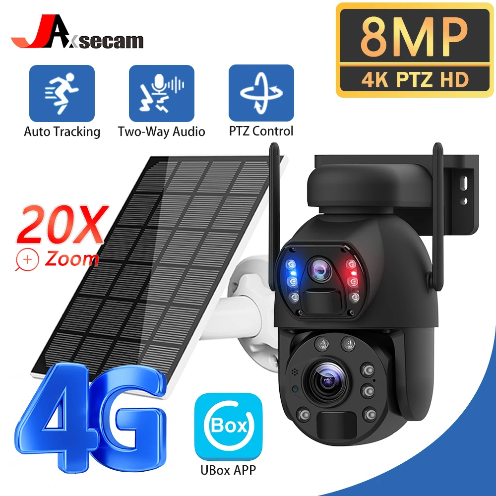 

4K 8MP 20X Optical Zoom Dual Lens Solar PTZ Camera 4G SIM Card Outdoor 10W Solar Panel Camera Metal Waterproof Humanoid Tracking