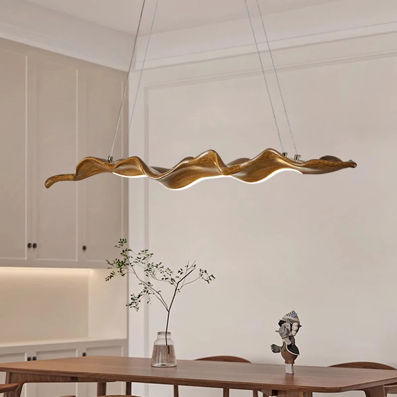 Retro Resin Leaf Pendant Light Long Wood Pendant Light lamp for Kitchen Island Dining Room Office Indoor Decor Lighting