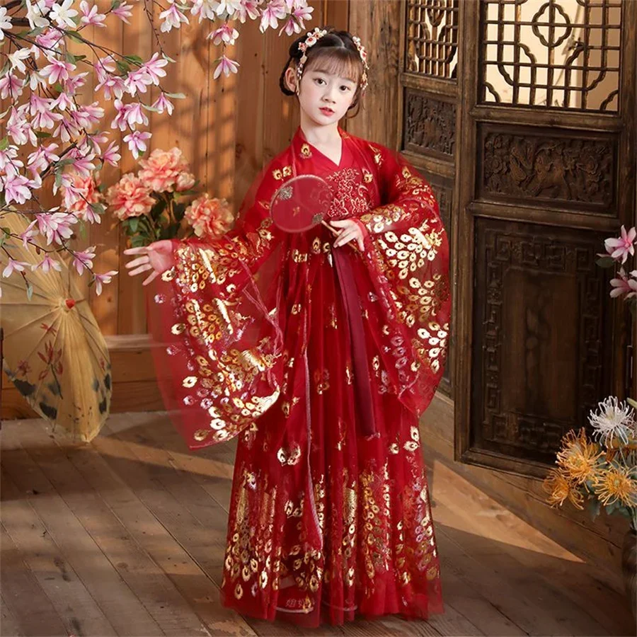 Nuovo stile cinese antico seta cinese dinastia Tang costume ragazze bambini vestito da ballo costume cosplay set Hanfu