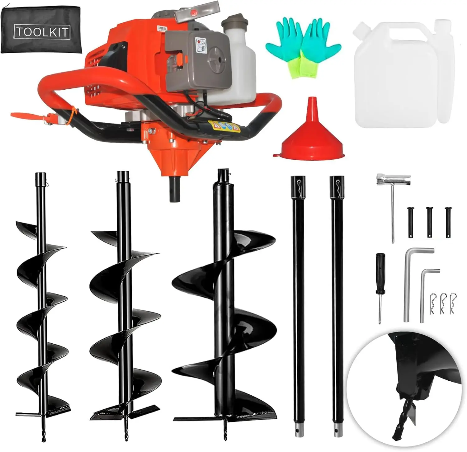 72cc 4HP Gas Powered Post Hole Digger, Gas Earth Auger/Ice Auger, with 4