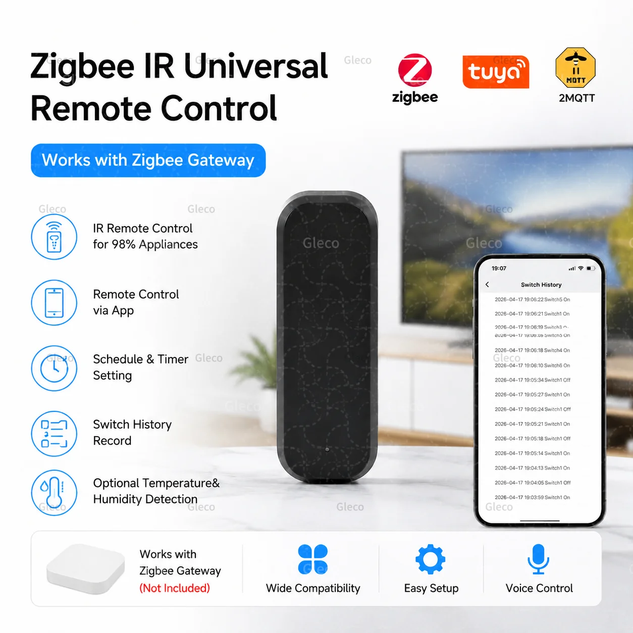 Zigbee Universal IR-Fernbedienung für TV und Klimaanlage, Infrarot-Controller mit Temperatur- und Feuchtigkeitsfunktion, Kompatibel mit Zigbee2mqtt/TUYA Smart Life