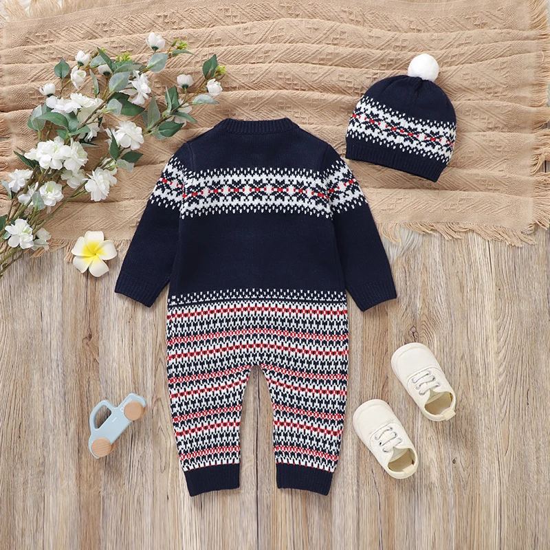 Christmas Baby Romper Long Sleeve Winter Newborn Boy Jumpsuit Outfit Cute Cartoon Santa Claus Infant Girl Xmas Clothing Knit 2PC