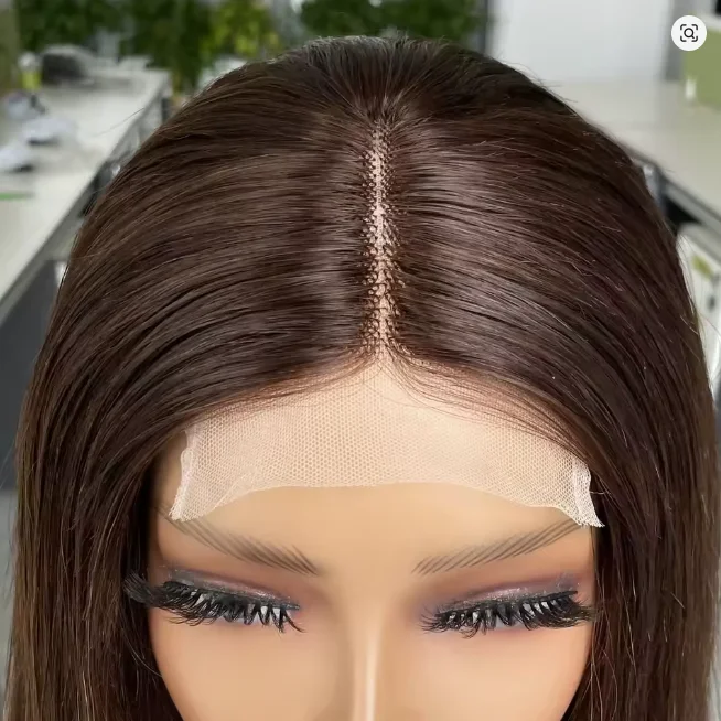 Brown straight Glueless Soft Long 5x5 Silk Base Jewish Human Hair With BabyHair HD Lace European Hair Preplucked view 3