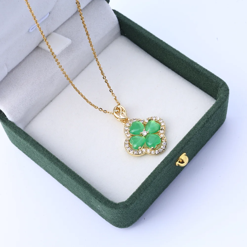 قلادة جميلة للرجال والنساء - قلادة مطعمة صغيرة من فولاذ التيتانيوم على شكل زهرة خضراء مكونة من أربع أوراق شجر، أحدث هدية على الموضة من Tiktok، #5