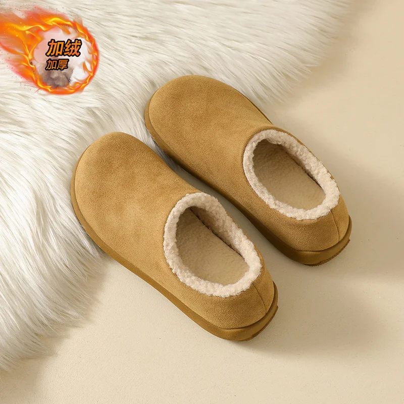 حذاء جديد بكعب مسطح من القطيفة بمقدمة مستديرة لخريف جديد للزوجين حذاء قطني مقاوم للرياح ودافئ لفصل الشتاء حذاء منزلي قطيفة غير رسمي