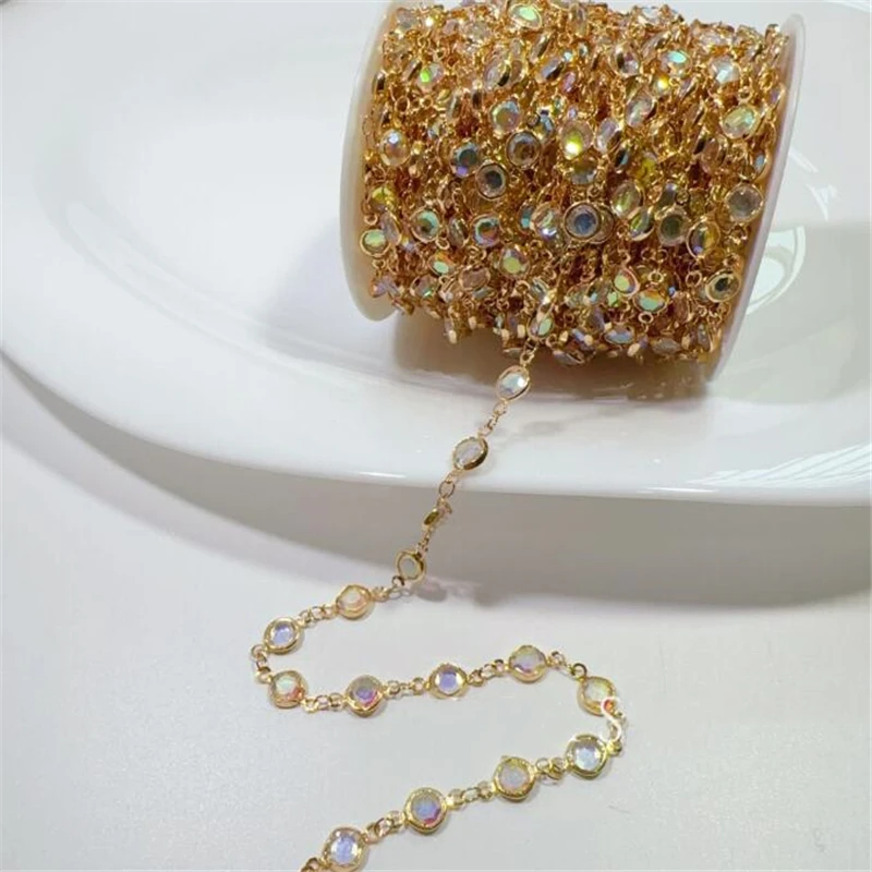 New Gold Color Plated Acrylic Glass Crystal Beads Link Chains DIY Jewelry Making Necklace Tassel Chain Craft Garment Accessories