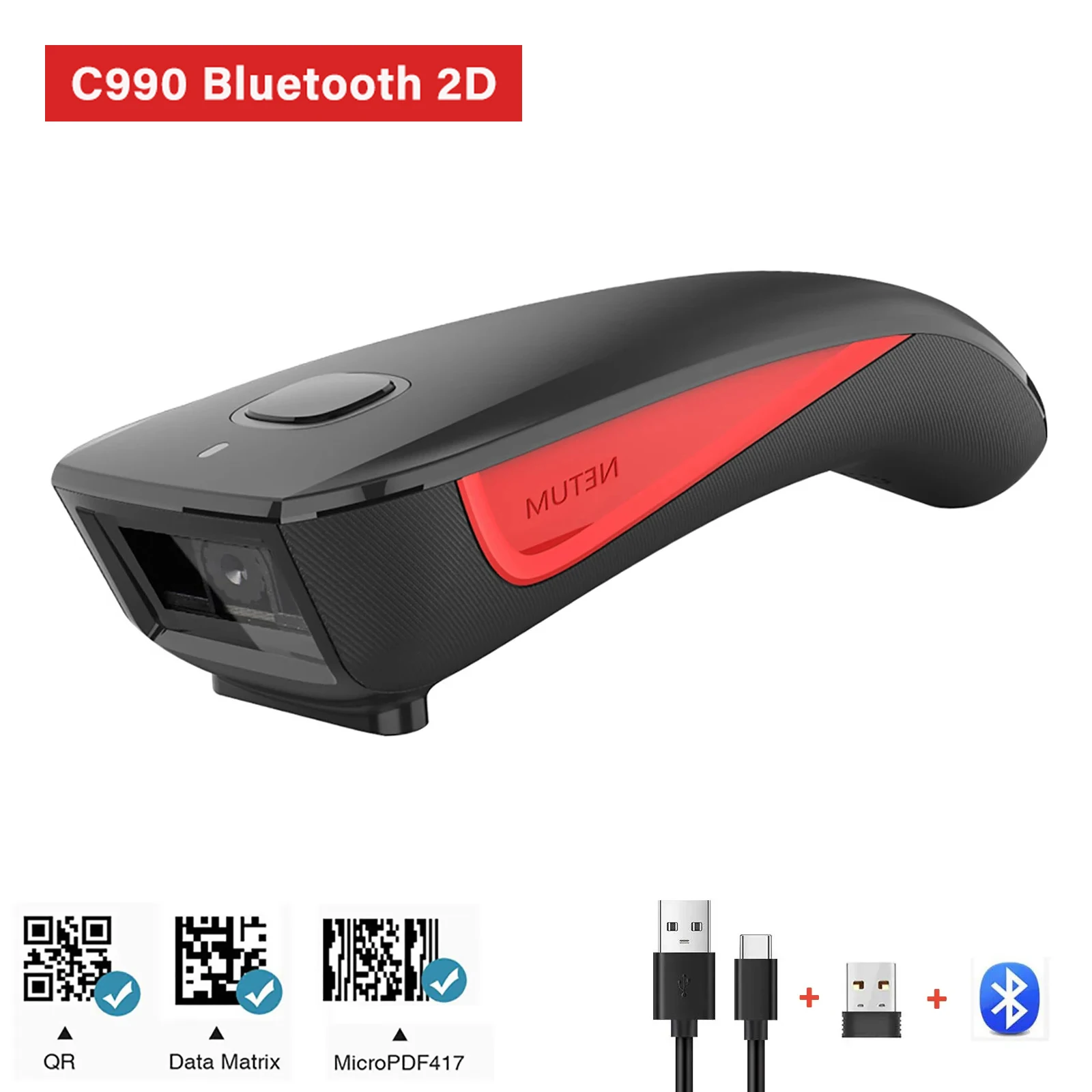 netum barcode scanner com bluetooth leitor qr sem fio de bolso data matrix c990 2d pdf417 ios android windows 01