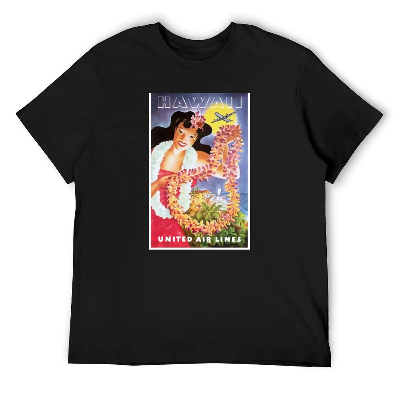 

1955 HAWAII Airline Travel Poster T-Shirt plus sizes custom t shirt men t shirts