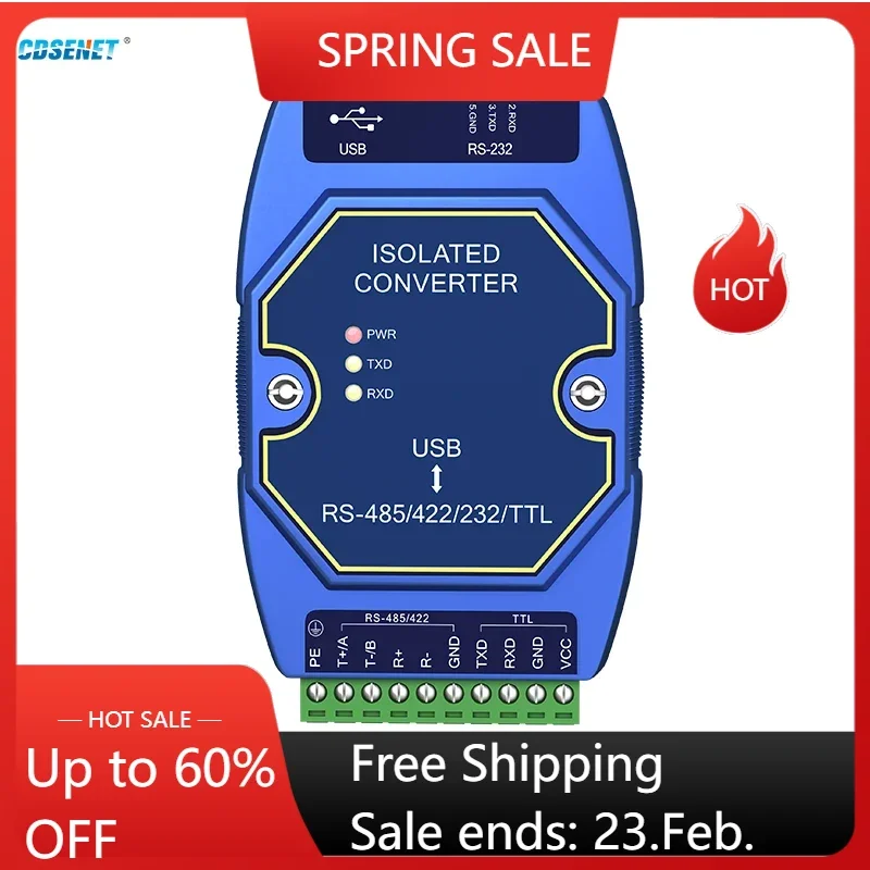 USB To RS485 RS422 RS232 TTL Industrial Converter CDSENET E810-U15C CH340 Power Signal Isolation Type-C  3.5V/5V TTL