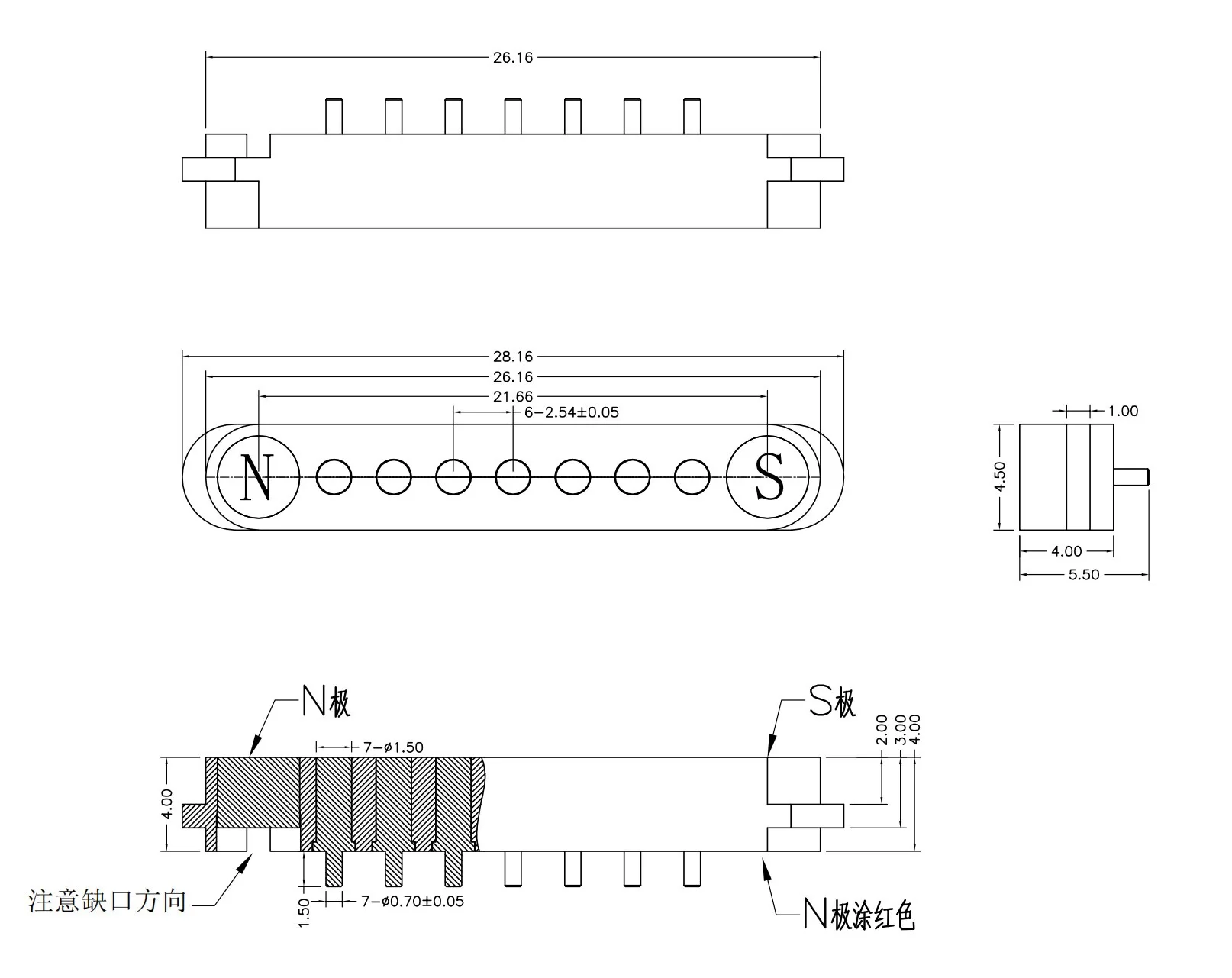 1Pair Spring Loaded Connector Pogo Pin 7P 2.54mm Pitch PCB Vertical With Plug-in Panel Mount Single Row Strip