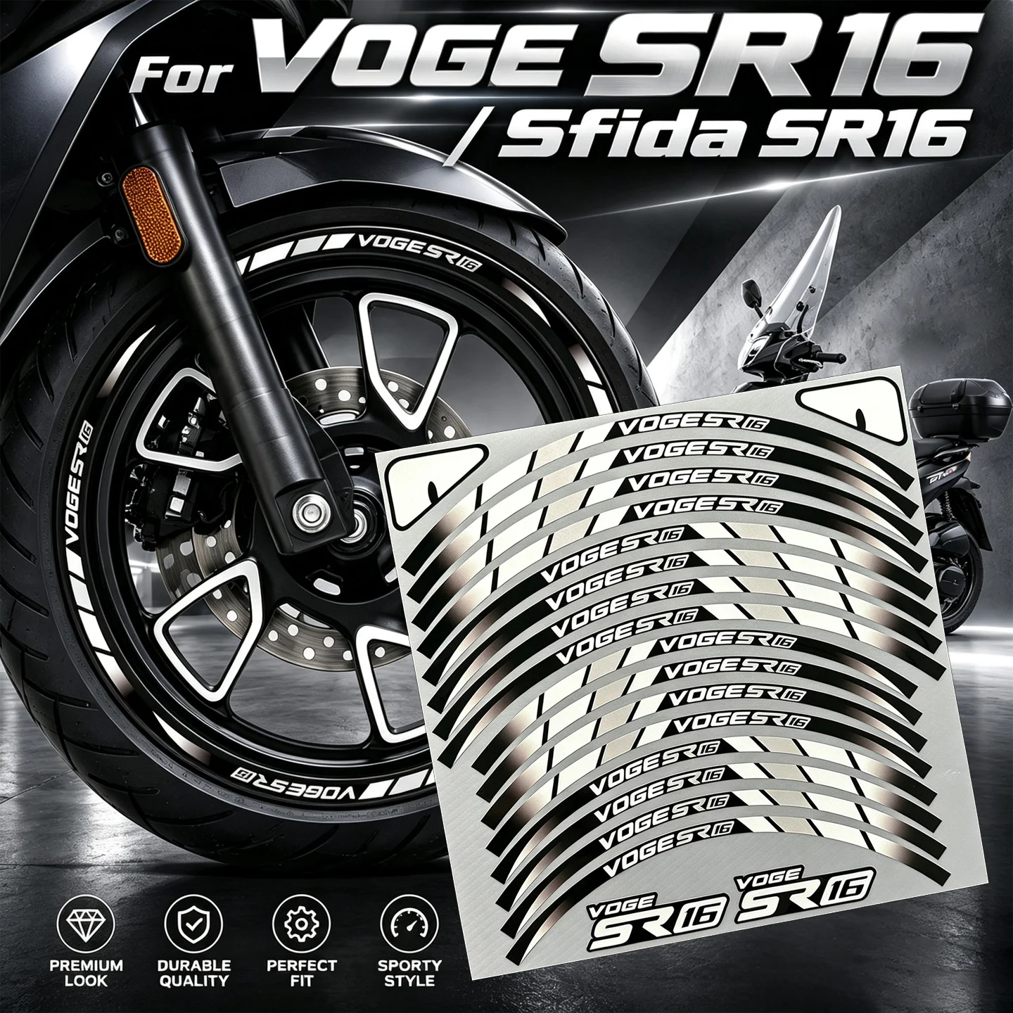 For VOGE SR16 Sfida SR 16 Reflective Motorcycle 16" 14" Wheel Hub Stickers Moto Scooter Rim Vinyl Waterproof Accessories Decals