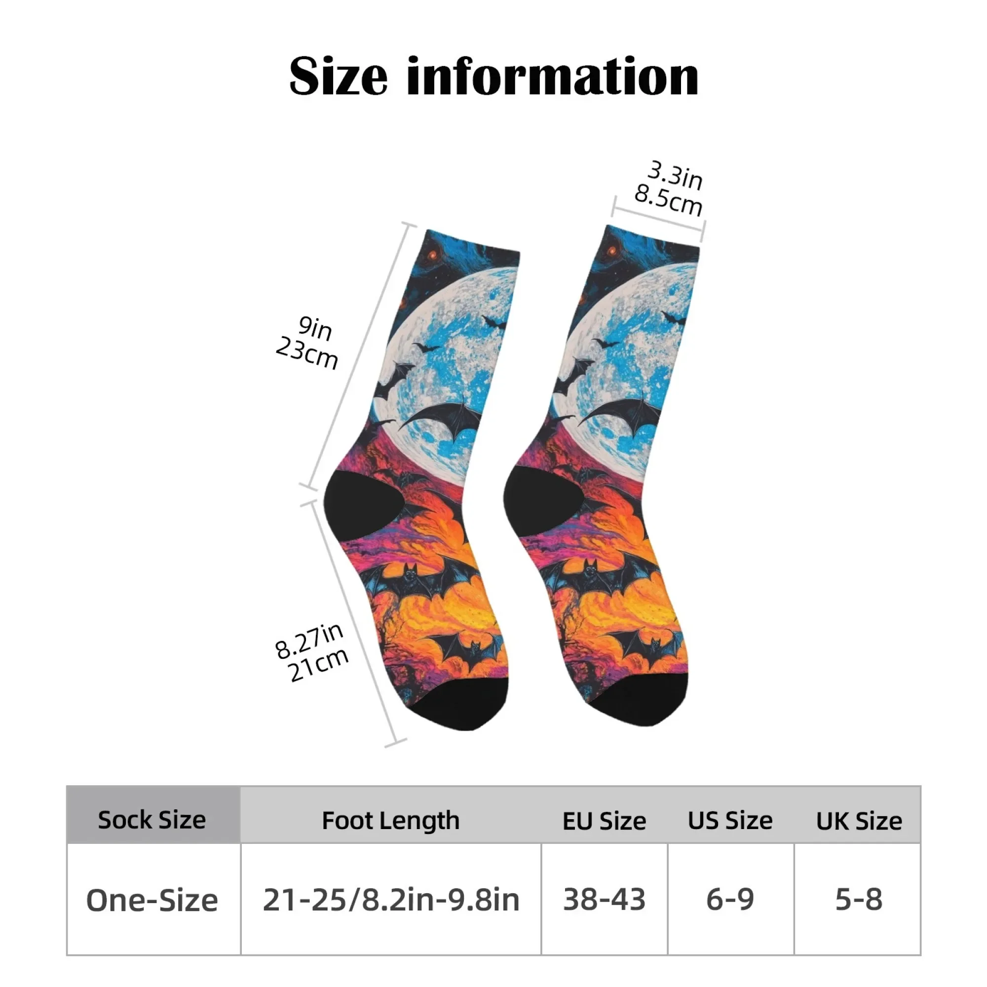 Misterioso lua morcego meias casuais retro moda confortável meias masculinas macio elástico respirável antiderrapante todas as estações novidade presente