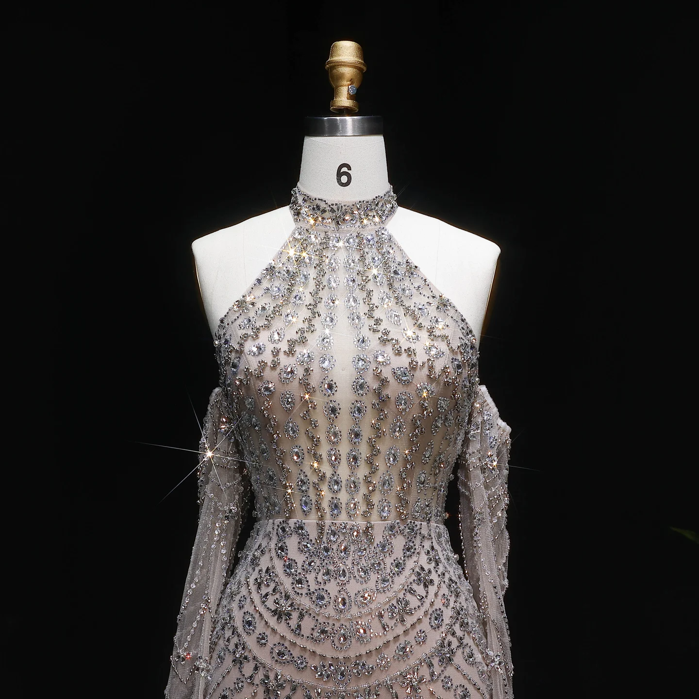Sharon Said Dubai Champagner Neckholder-Abendkleid Rückenfrei Kristallverziert Damen Arabisches Formelles Ballkleid SS125 Maßanfertigung – Detail 7