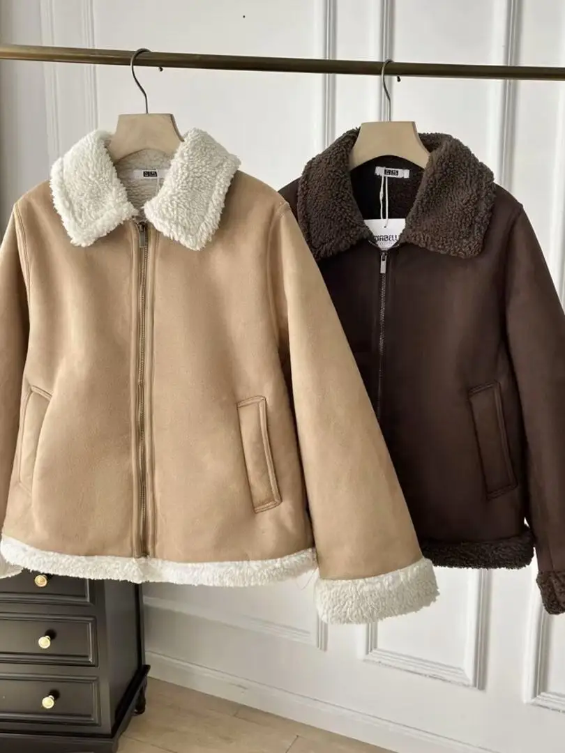 Giacca in Velluto di Agnello Ispessito e Caldo per Donna con Collo Risvoltato, Nuovo Stile Autunno Inverno, Abbigliamento Femminile