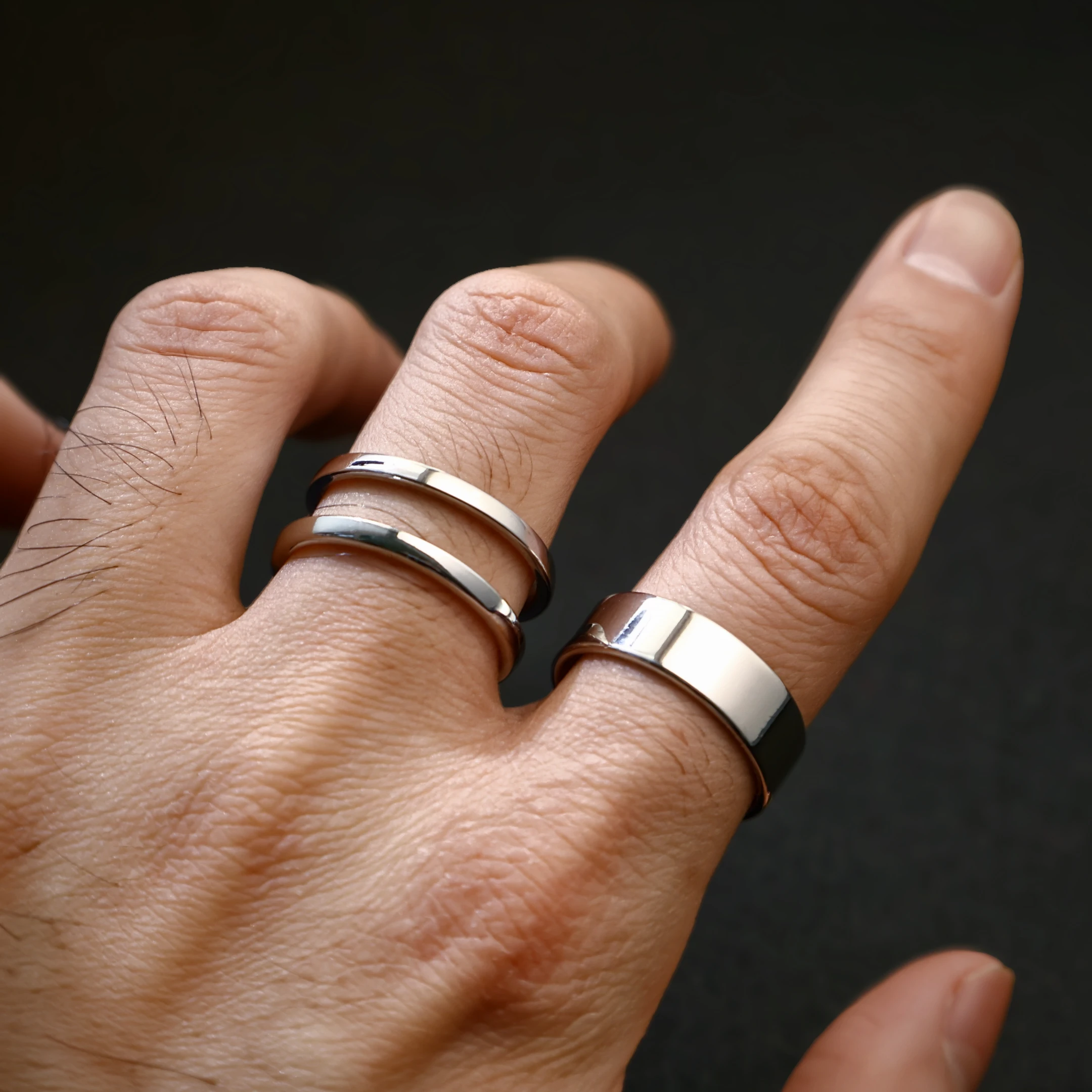 Image of Retro 3 Stapelringe Set, verstellbarer offener Ring für Männer, Gothic Punk Edgy Hiphop, versilbertes Messing, Schmuckzubehör, Geschenk