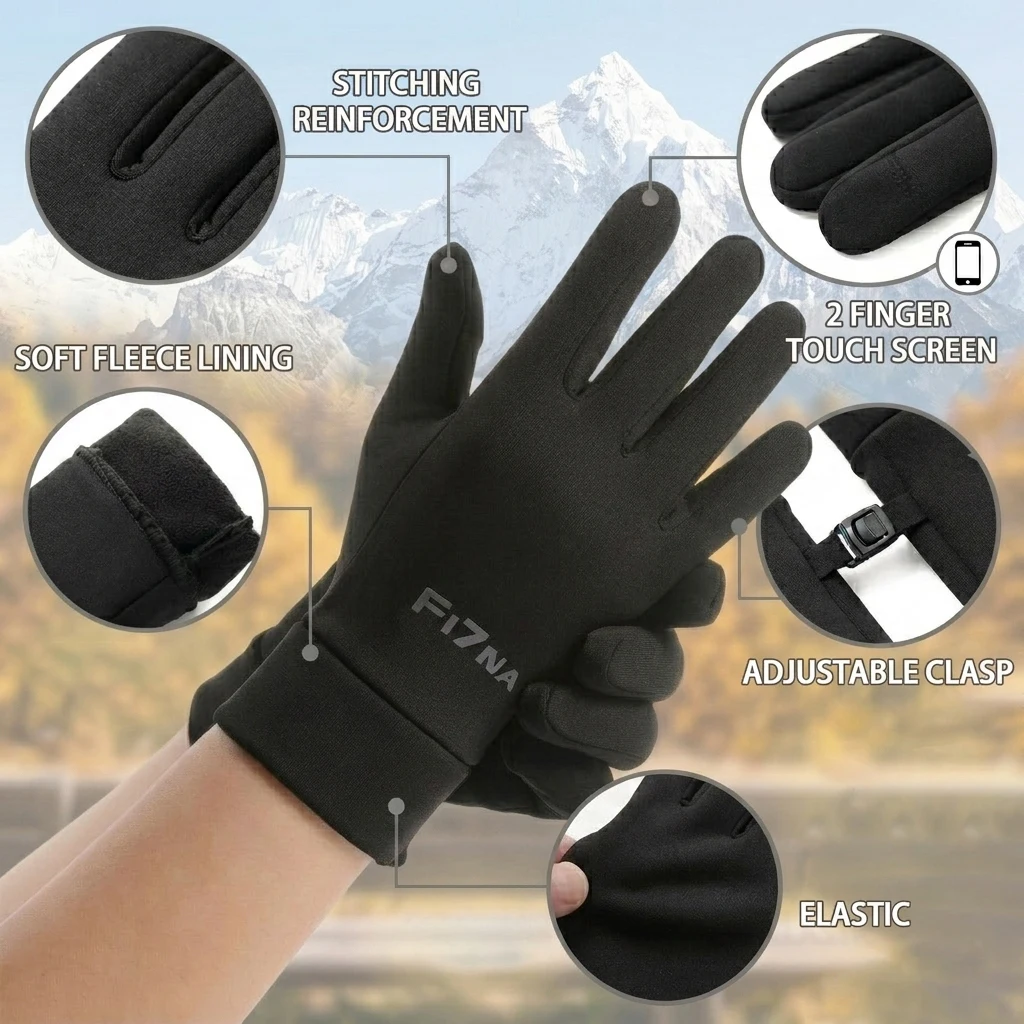 L●Mirror Thermal Running Gloves Liner for Winter, Water Repellent Touchscreen Gloves, for Cycling Hiking and Skiing Base Layer