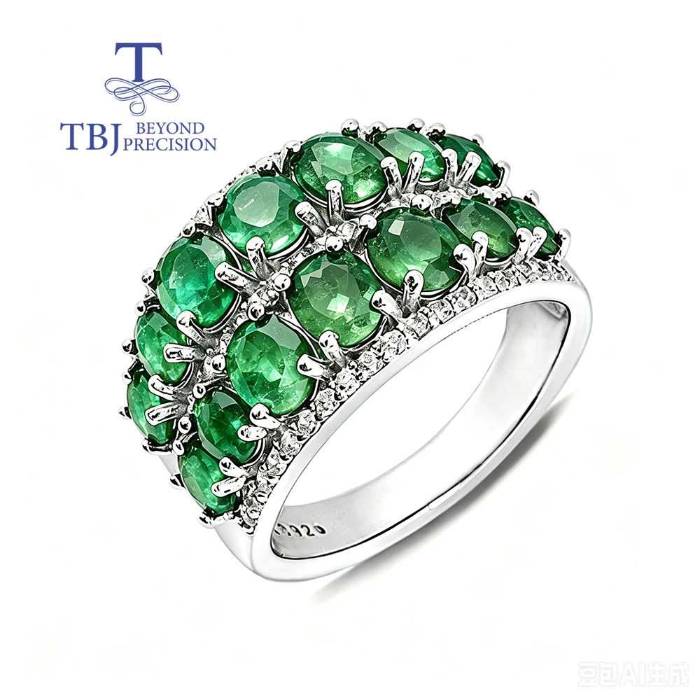 Luxury jewelry  925 Sterling Silver Women's Ring Natural zambia emerald Gemstones  Jewelry for Women's Anniversary Banquet Wear