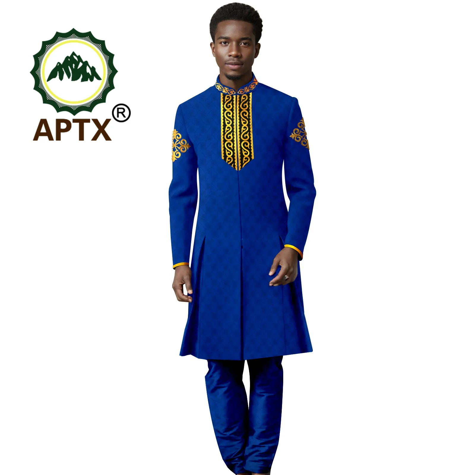 New African Suits for Men Wedding Custom Business Attire Long Embroidery Shirt Pants Set Party Bazin Riche Attire Africa 2416074