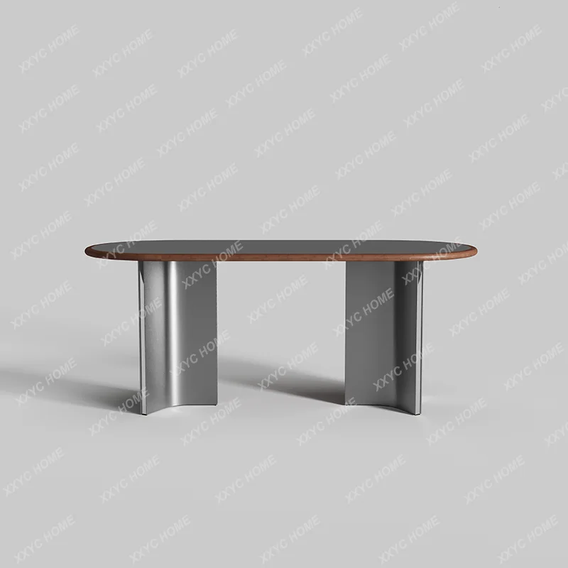 Embedded rock slab solid wood oval dining table household small apartment simple light luxury high sense