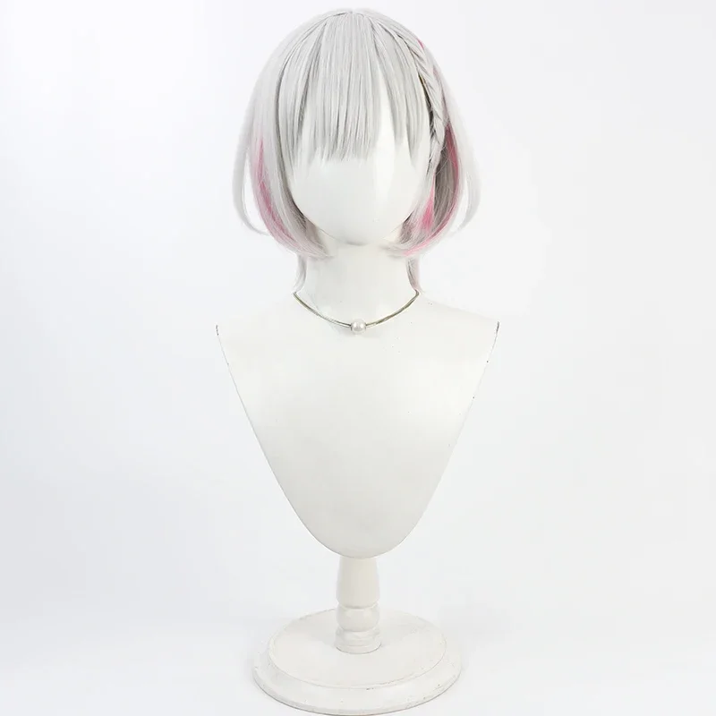 Synthetic Hair Asumi Sena Cosplay Wigs Virtual YouTuber Asumi Sena 30cm Short Silver White Mixed Pink Wig Heat Resistant