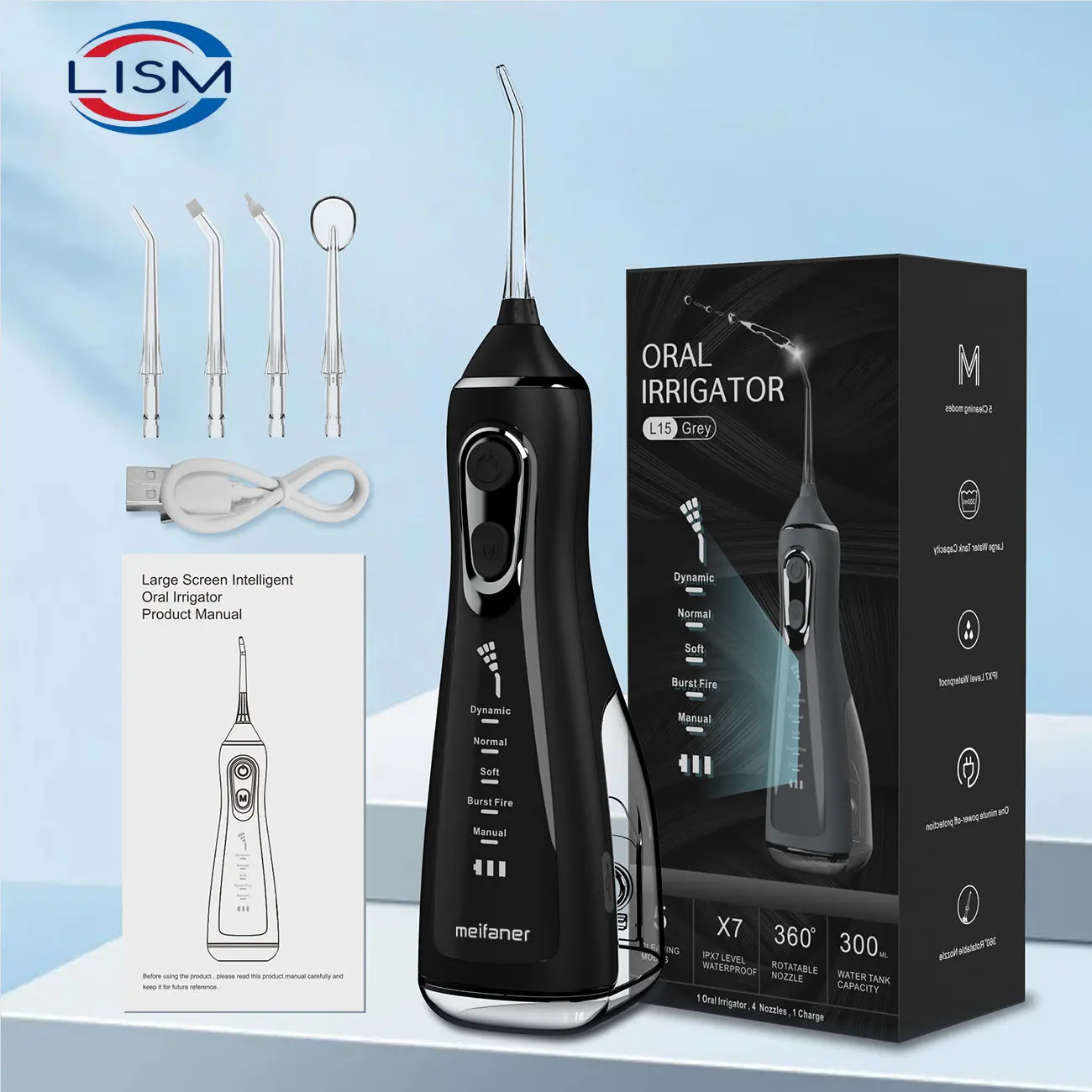 LISM Oral Irrigator Tooth Scaler 5-speed Adjustment Water Flosser Portable Dental Water Jet 350ML IPX6 Waterproof Teeth Cleaner