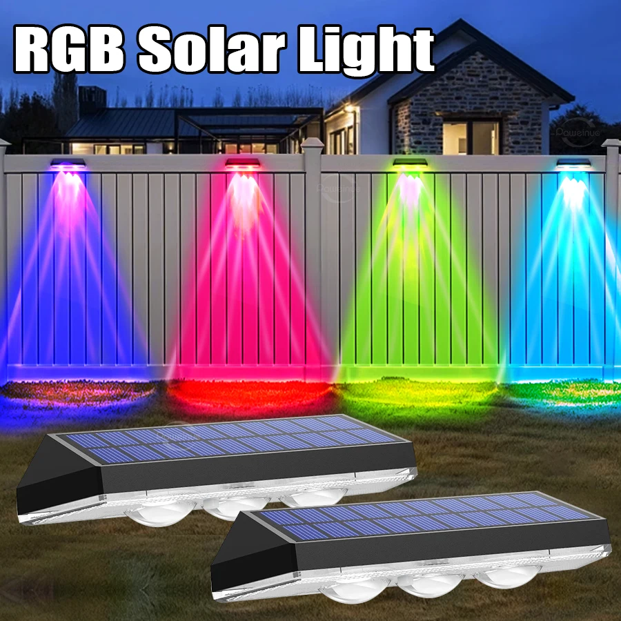 

2 шт. солнечная уличная светодиодная лампа для украшения сада RGB цветной солнечный свет IP65 водонепроницаемый настенный светильник на солнечной энергии для уличного патио