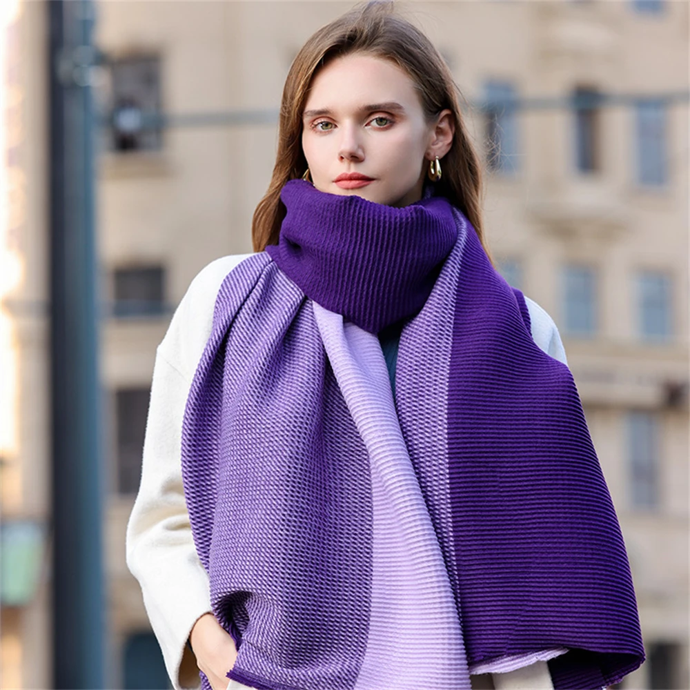 Bufanda de Cachemira sintética de un solo Color arrugada de doble cara, hiyab de borlas coreanas a la moda, pañuelo para mujer, envolturas de punto, Pashmina