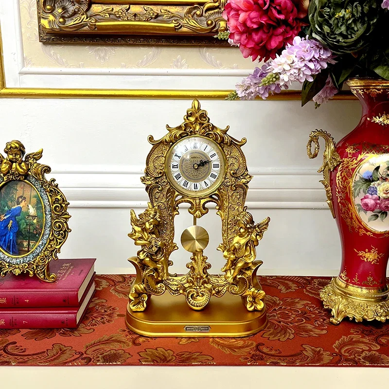 

Luxury European Style Table Clock Elegant Wall Clock for Living Room Wine Cabinet Desktop Decorative High-End Craftsmanship