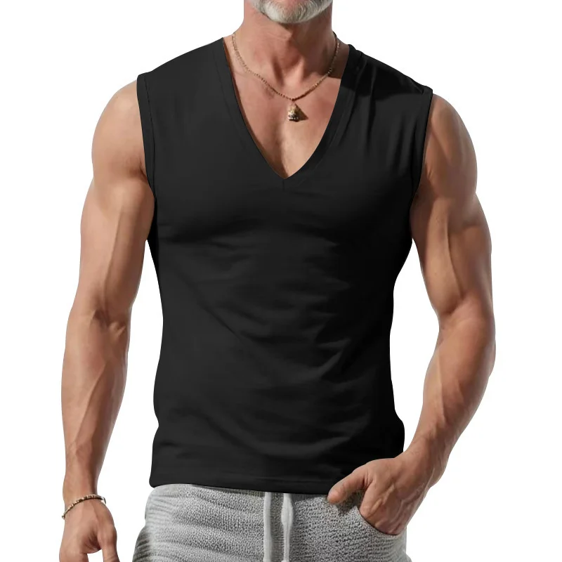 2025 sommer Komfortable Einfarbig V-ausschnitt Tank Tops Casual Atmungsaktive Ärmelloses T-Shirt Männer Sport Weste männer unterhemd Tops