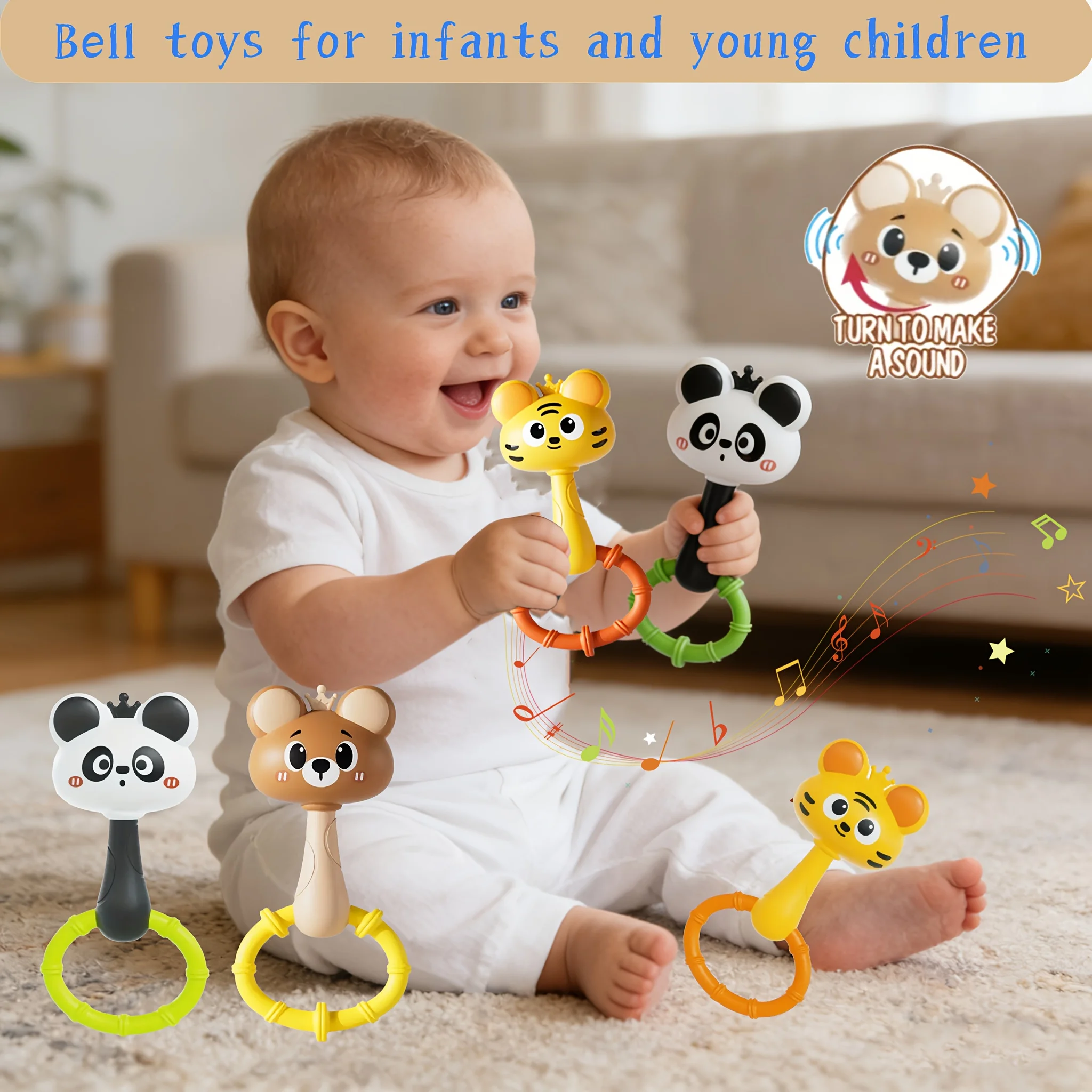 1pc Handheld Rattles with Colorful Animal Designs, Sensory Development Beepers, Promotes Motor Skills And Hand-Eye Coordination