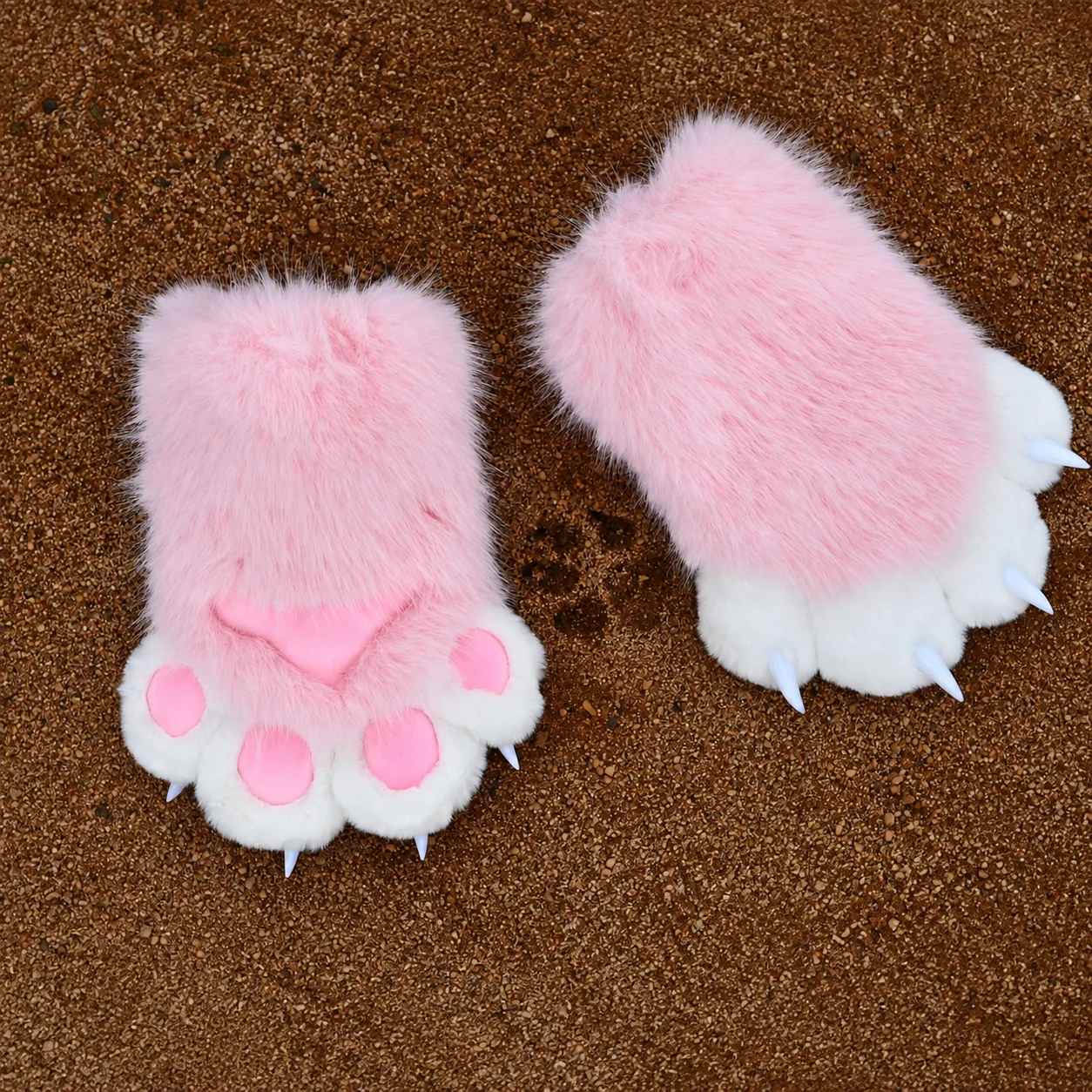 Cute Plush Cat Paw Gloves Soft Animal Hand Paws with Pink Pads for Anime Cosplay Outfits