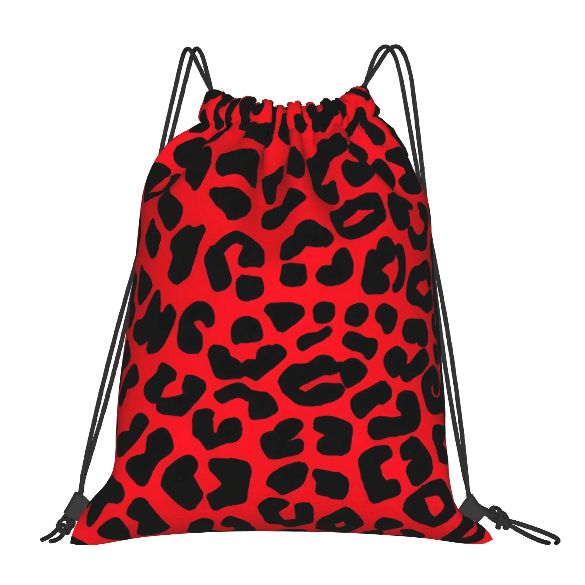 Red  Black Animal Print Leopard Print Multi-function Pocket Men Women Storage Backpack Teenager Travel Bag Print Drawstring Bags