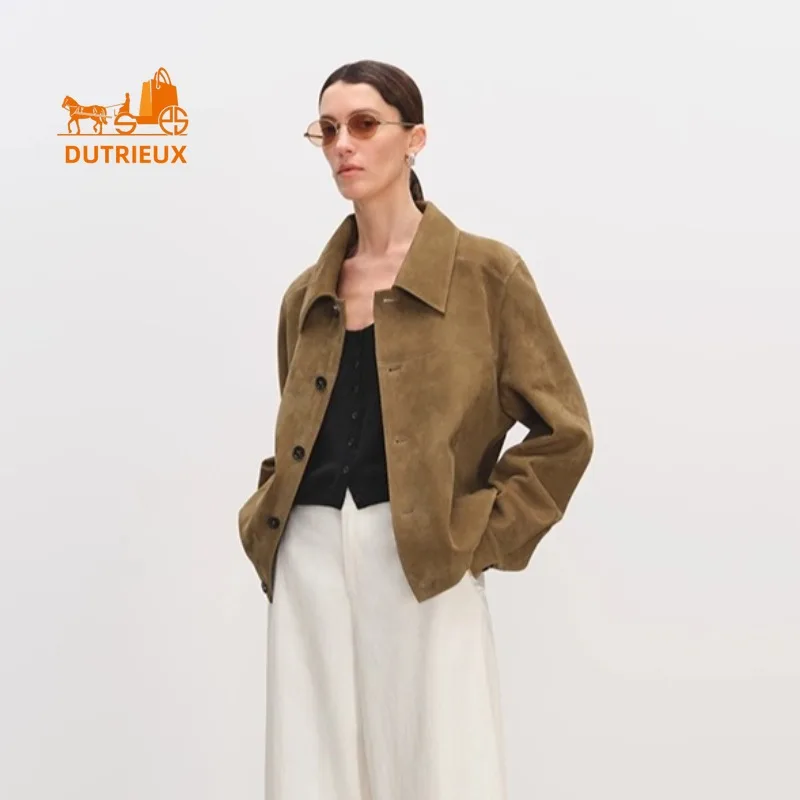 2025 Winter-Damen-Lederjacke mit Revers-Silhouette, 100 % echtes Schaffell, exquisiter, intellektueller und sanfter Echtledermantel
